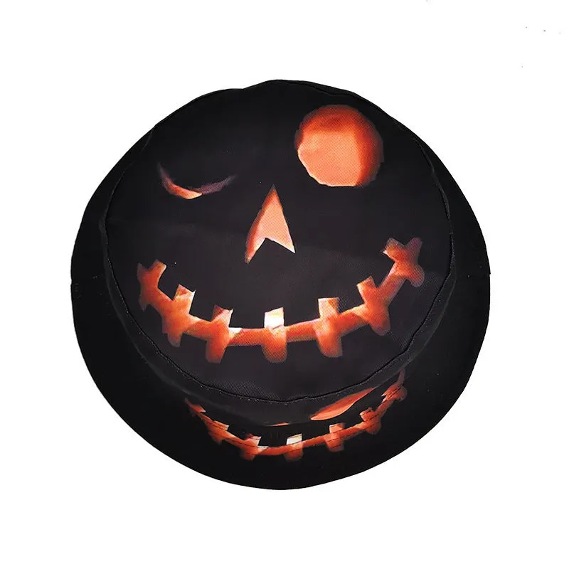 Creative cartoon pumpkin grimace printed polyester fisherman hat with flat top crown size M 56-58cm