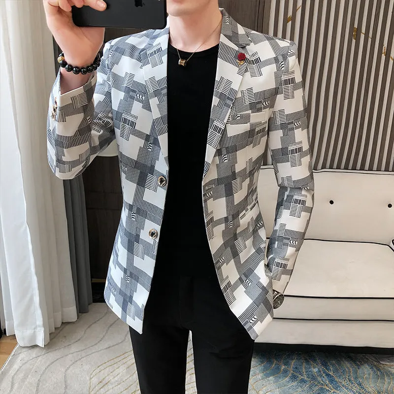 Slim-fit cotton blend suit jacket in black, khaki, and white for men, Asian sizes M to 3XL