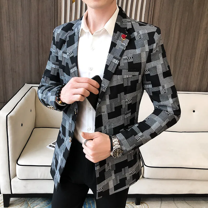 Slim-fit cotton blend suit jacket in black, khaki, and white for men, Asian sizes M to 3XL