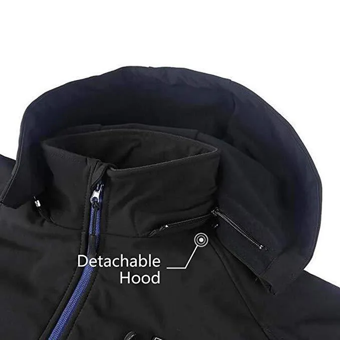 Black men's USB winter waterproof coat with straight hem and long sleeves