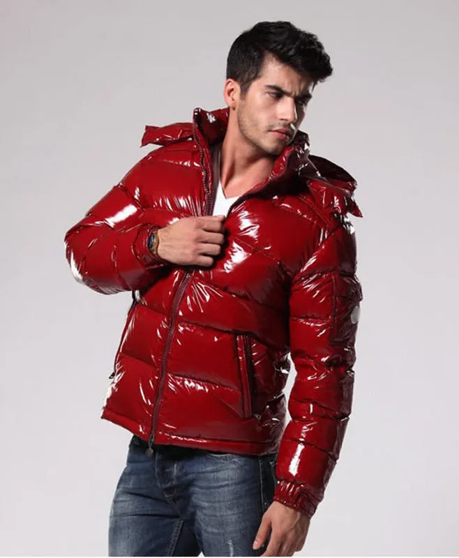 Thick down jacket for men women white duck down filling loose fit black gloss colour