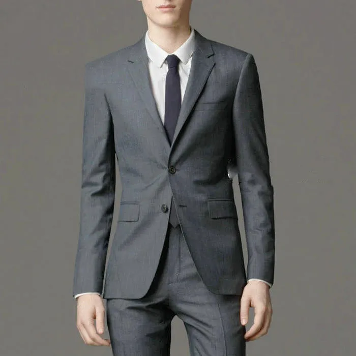 Autumn winter men's slim fit suit jacket and trousers set in black with flat collar and half linen lining