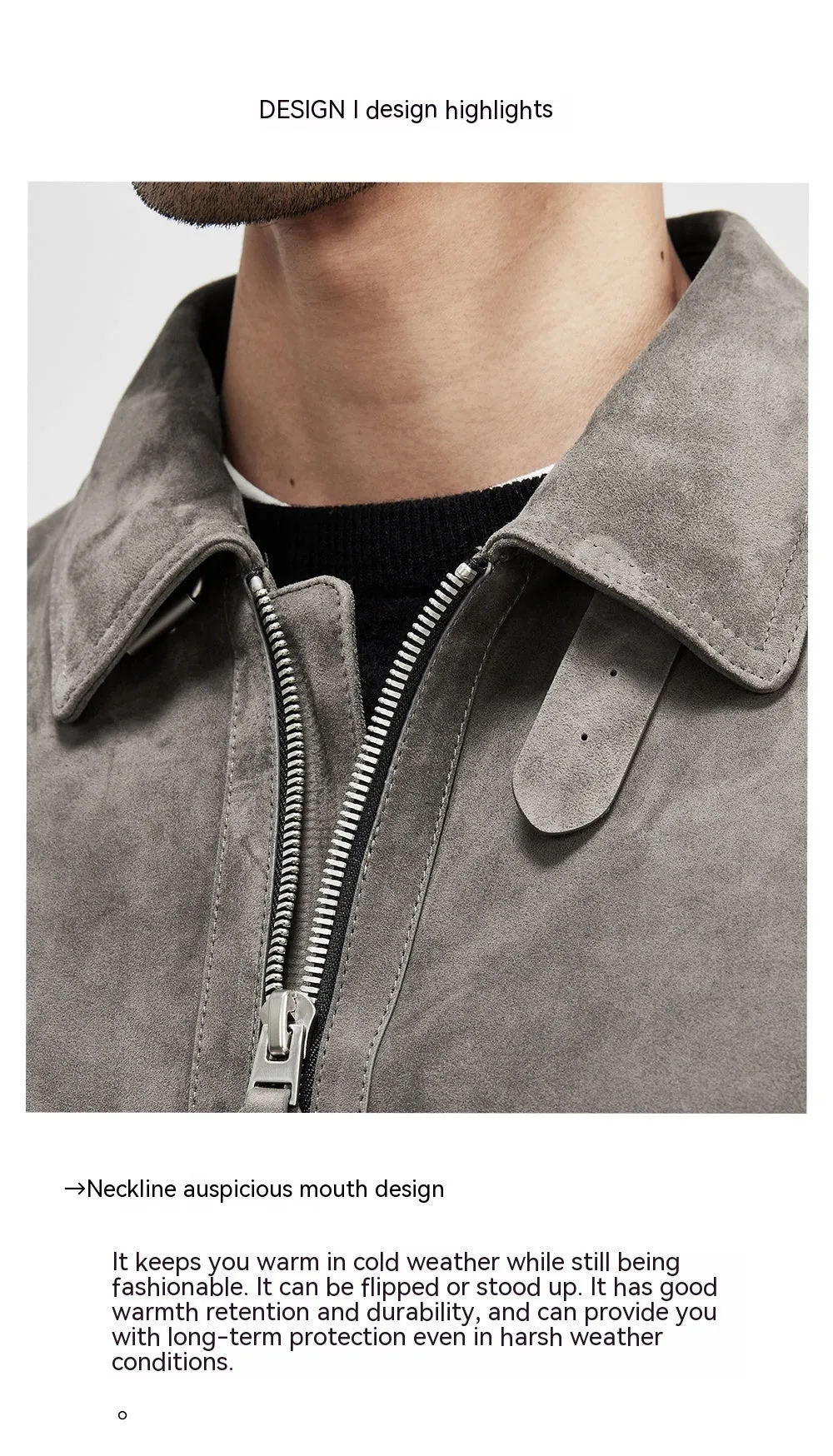 Men's genuine sheepskin suede biker jacket in Graphite, regular fit, lapel style, autumn coat