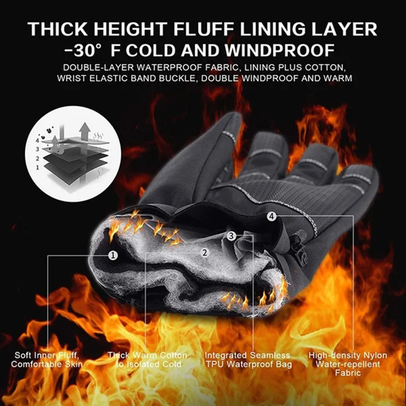 Winter gloves touchscreen non-slip waterproof windproof unisex black grey cycling ski sport gloves