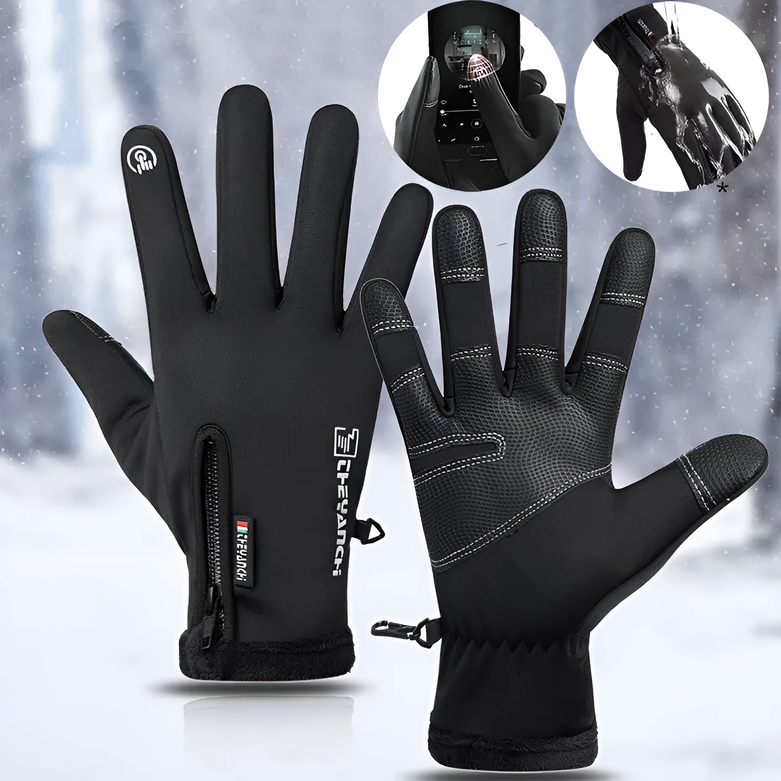 Winter gloves touchscreen non-slip waterproof windproof unisex black grey cycling ski sport gloves