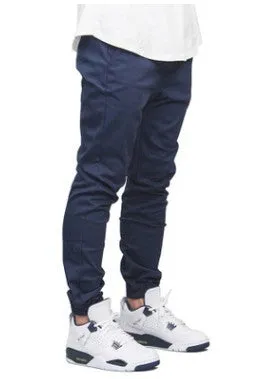 Men's casual stretch joggers in black with mid-waist drawstring closure and tight-fit leg