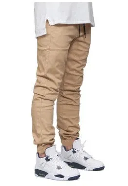 Men's casual stretch joggers in black with mid-waist drawstring closure and tight-fit leg