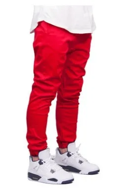 Men's casual stretch joggers in black with mid-waist drawstring closure and tight-fit leg