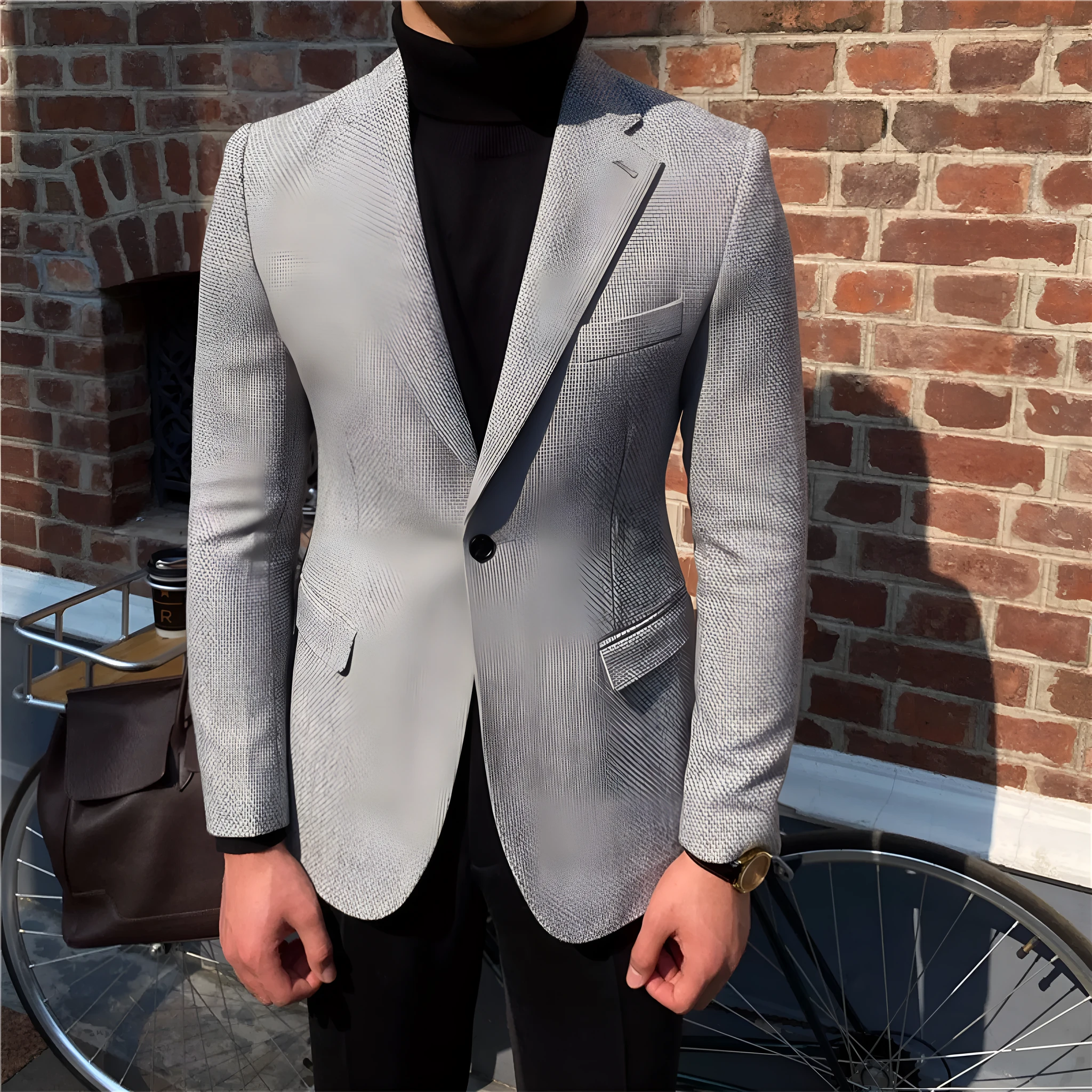 Thick textured wool blend single-breasted suit jacket for men with double slit in grey