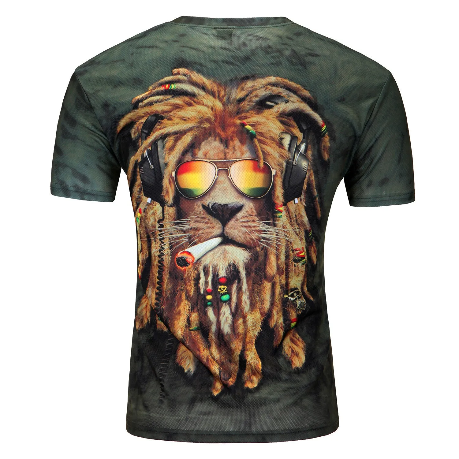 Men's 3D lion print short sleeve T-shirt round neck chemical fibre blend summer casual top