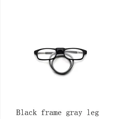 Portable magnetic hang neck reading glasses with pure titanium full frame, adjustable length, gray red legs colour