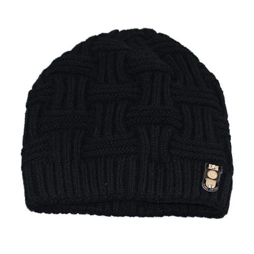 Winter bonnet knit hat in thick cable knit, turned-up hem, solid colour, fits most adults