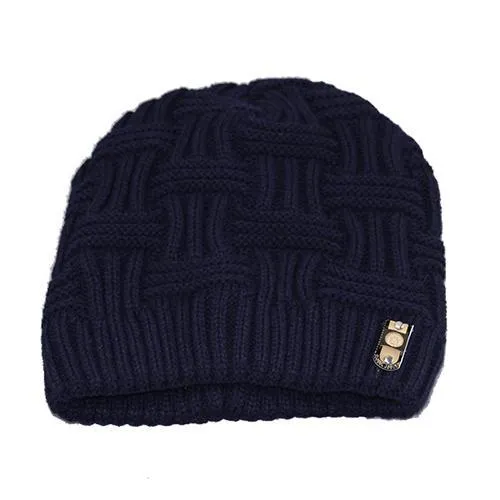 Winter bonnet knit hat in thick cable knit, turned-up hem, solid colour, fits most adults