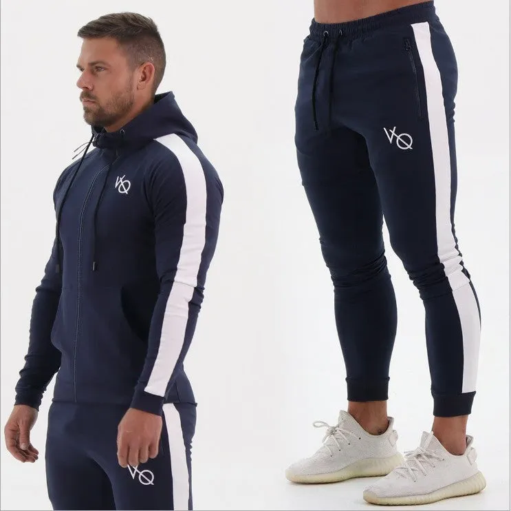 Men's cotton sweatshirt and trousers summer sports set hooded long sleeve stretch fabric black khaki navy blue