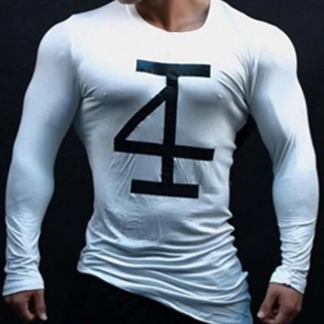 Men bodybuilding long sleeve compression t-shirt in black, front view, for gym training