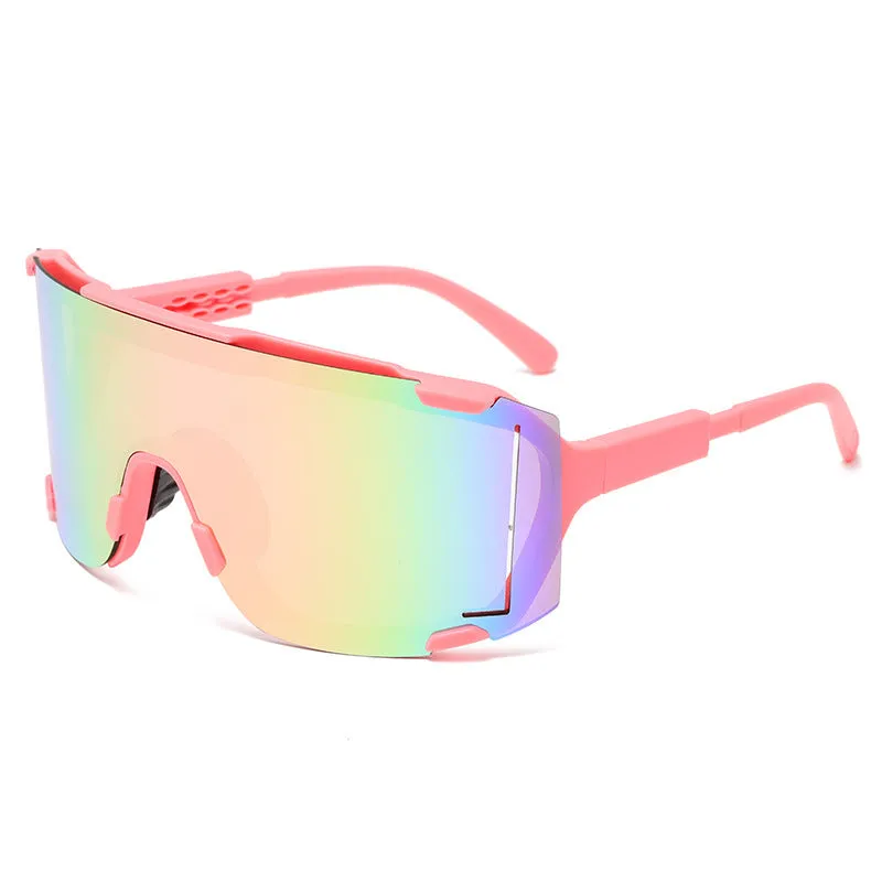 Unisex cycling glasses with HD PC lenses in a colourful frame, suitable for outdoor sports.