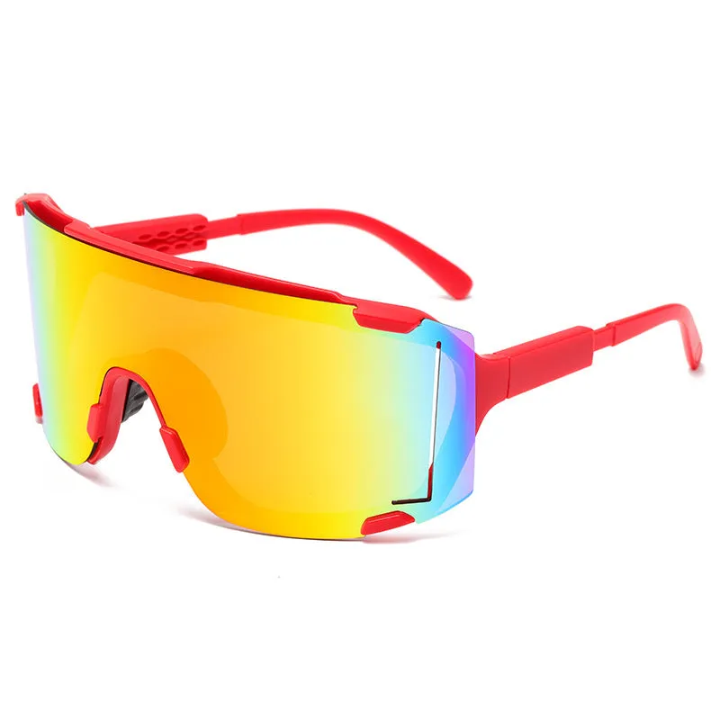 Unisex cycling glasses with HD PC lenses in a colourful frame, suitable for outdoor sports.