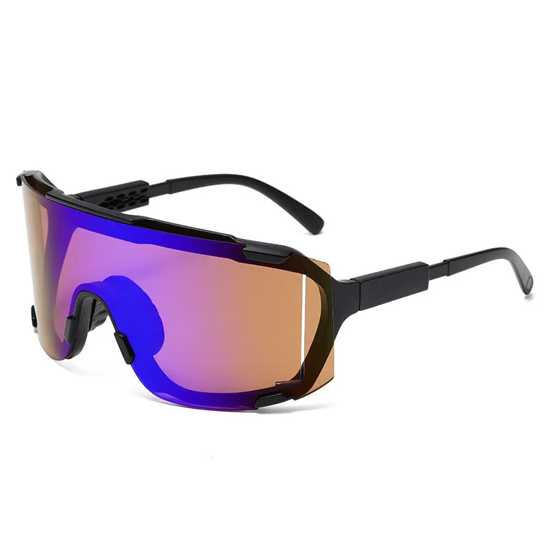 Unisex cycling glasses with HD PC lenses in a colourful frame, suitable for outdoor sports.