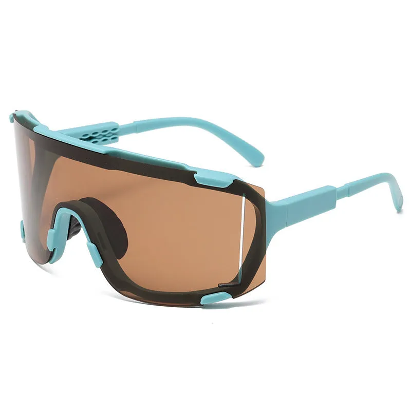 Unisex cycling glasses with HD PC lenses in a colourful frame, suitable for outdoor sports.