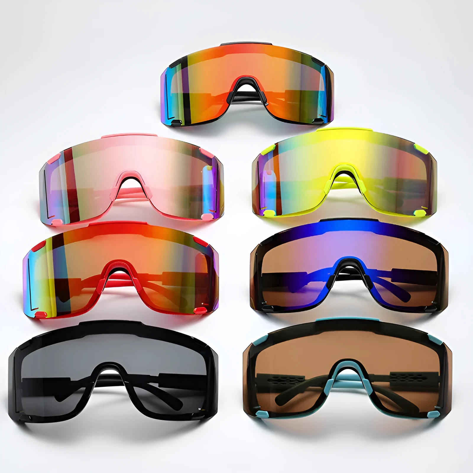 Unisex cycling glasses with HD PC lenses in a colourful frame, suitable for outdoor sports.
