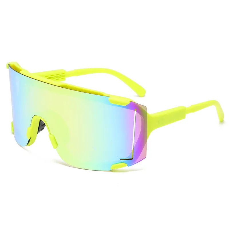 Unisex cycling glasses with HD PC lenses in a colourful frame, suitable for outdoor sports.