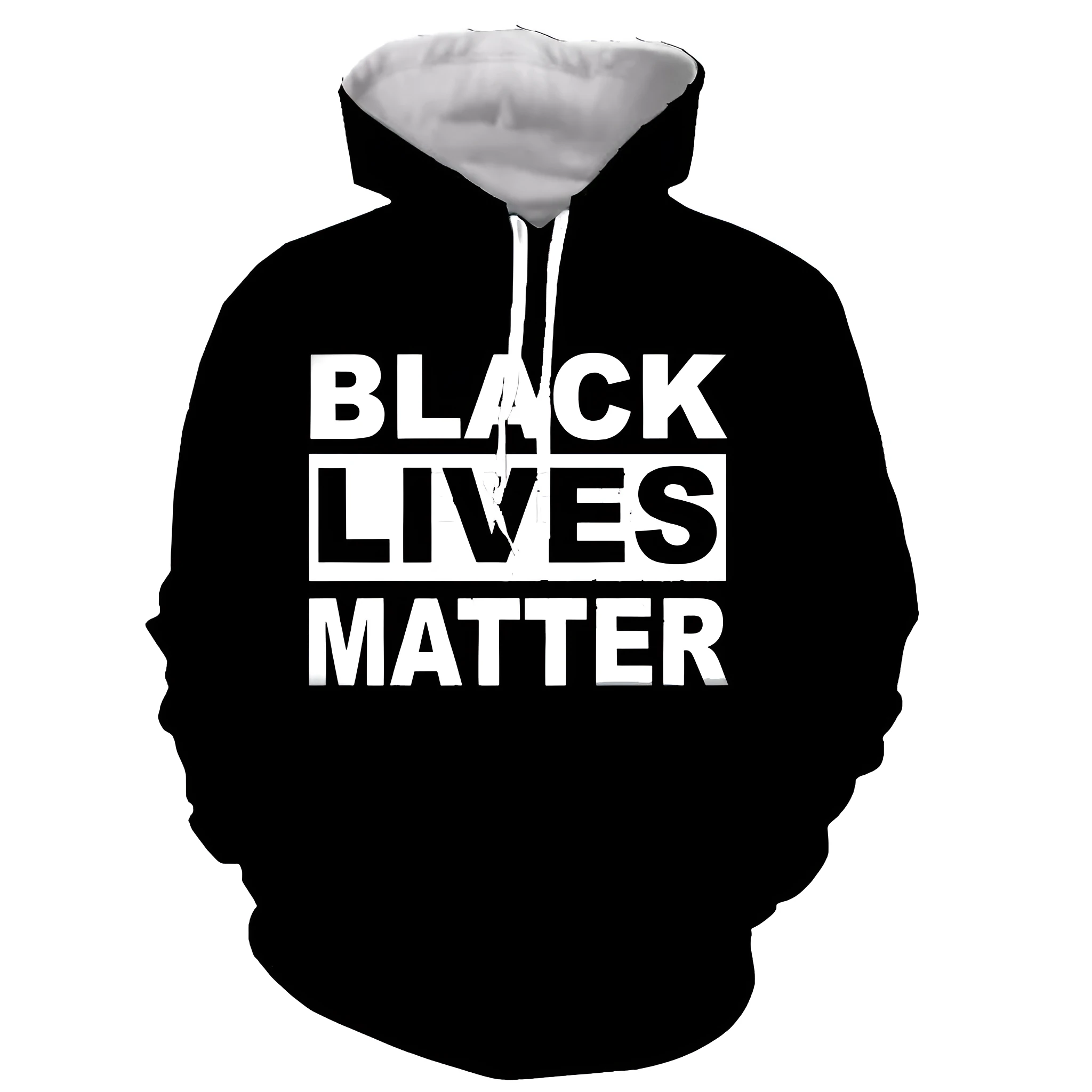 Printed hoodie in cotton blend with letter pattern, black colour, front view, suitable for adults