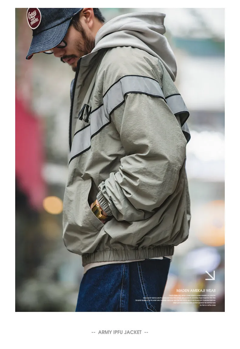 Men's hooded pilot jacket in Air Force Blue with colour-block design and side seam pockets