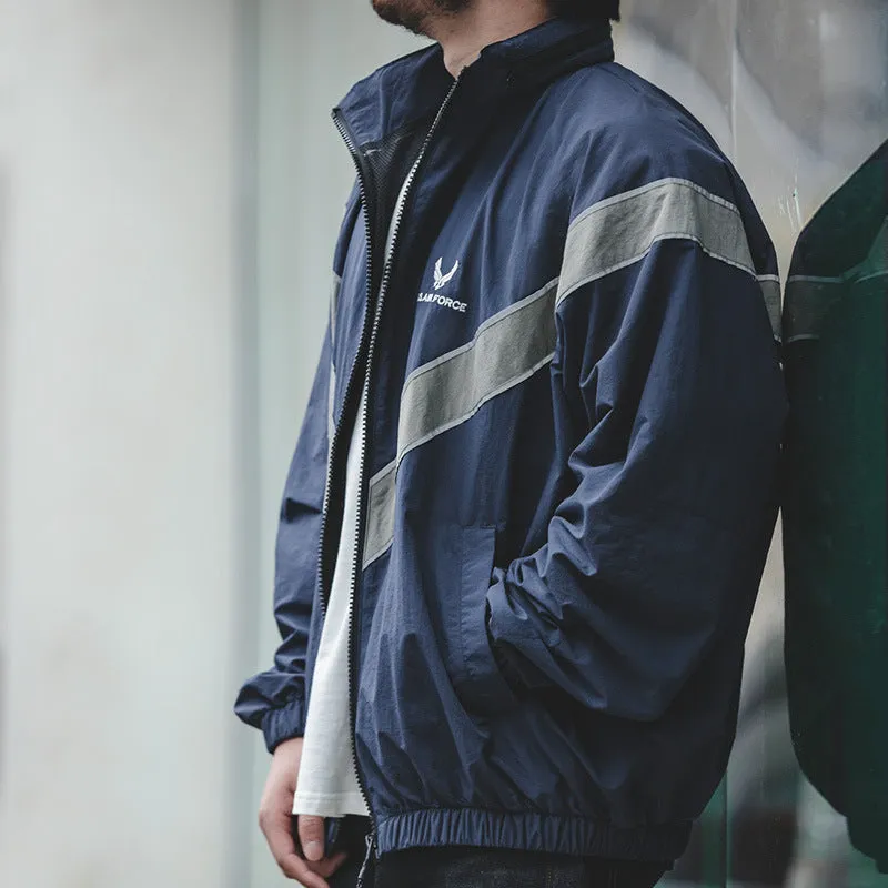 Men's hooded pilot jacket in Air Force Blue with colour-block design and side seam pockets