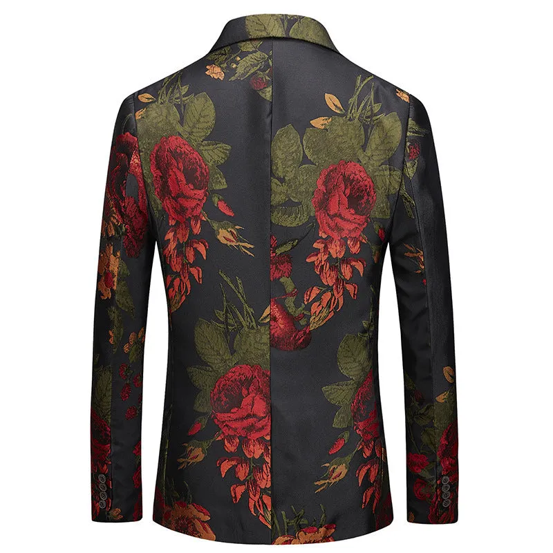 Korean style slim fit men's suit jacket with jacquard detail and back slit in cotton blend fabric