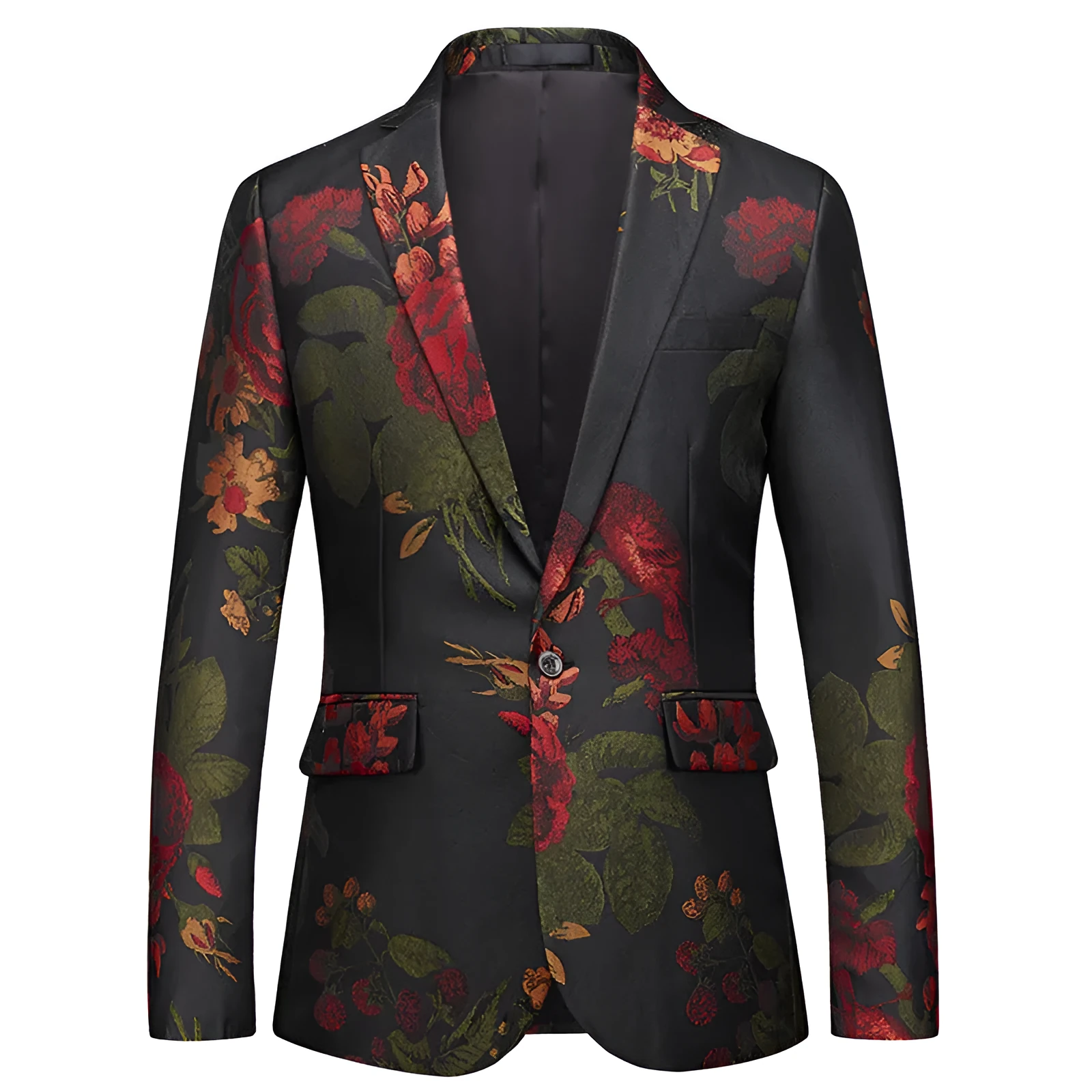 Korean style slim fit men's suit jacket with jacquard detail and back slit in cotton blend fabric
