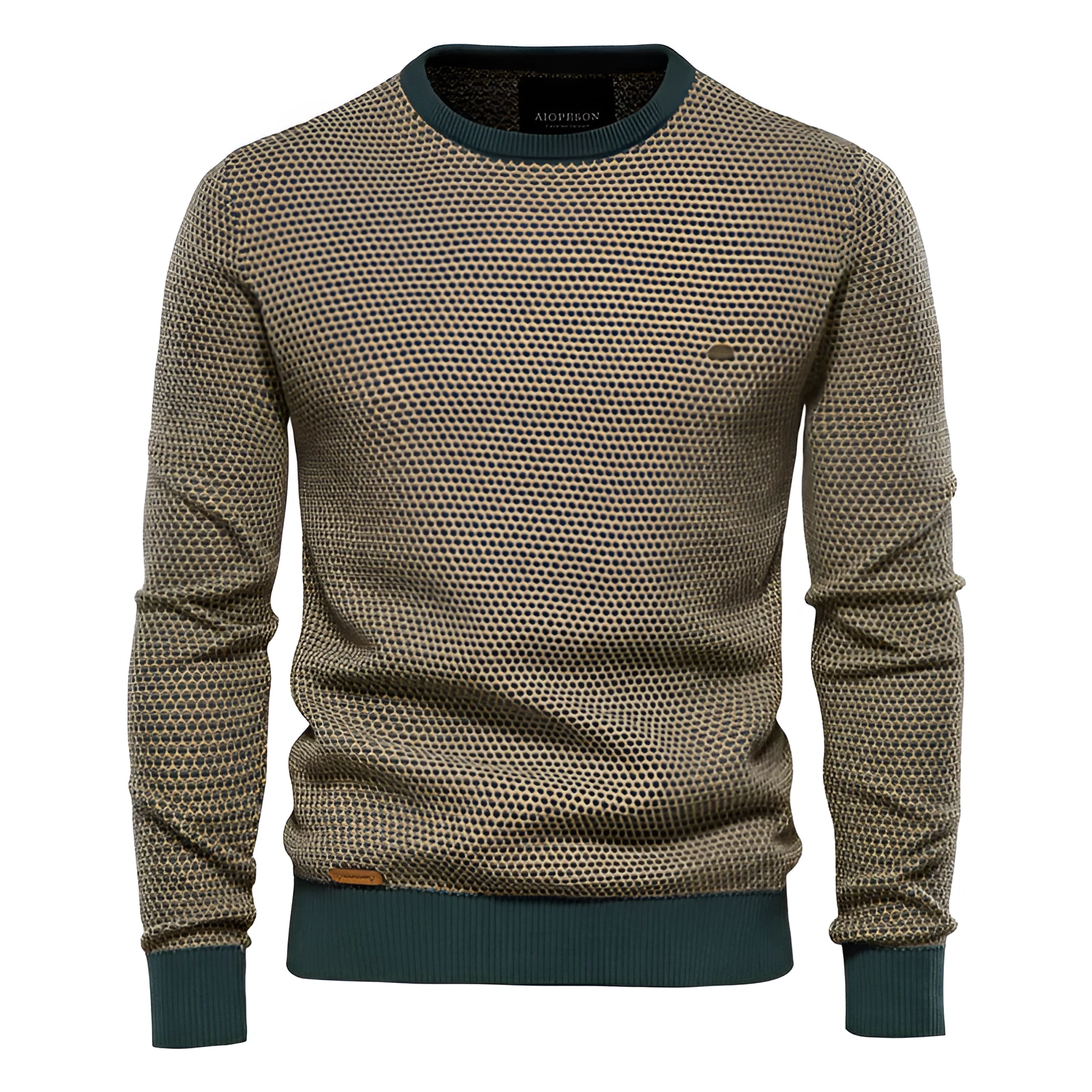 Men's cotton colour-block pullover shirt in khaki, available in sizes M to XXXL