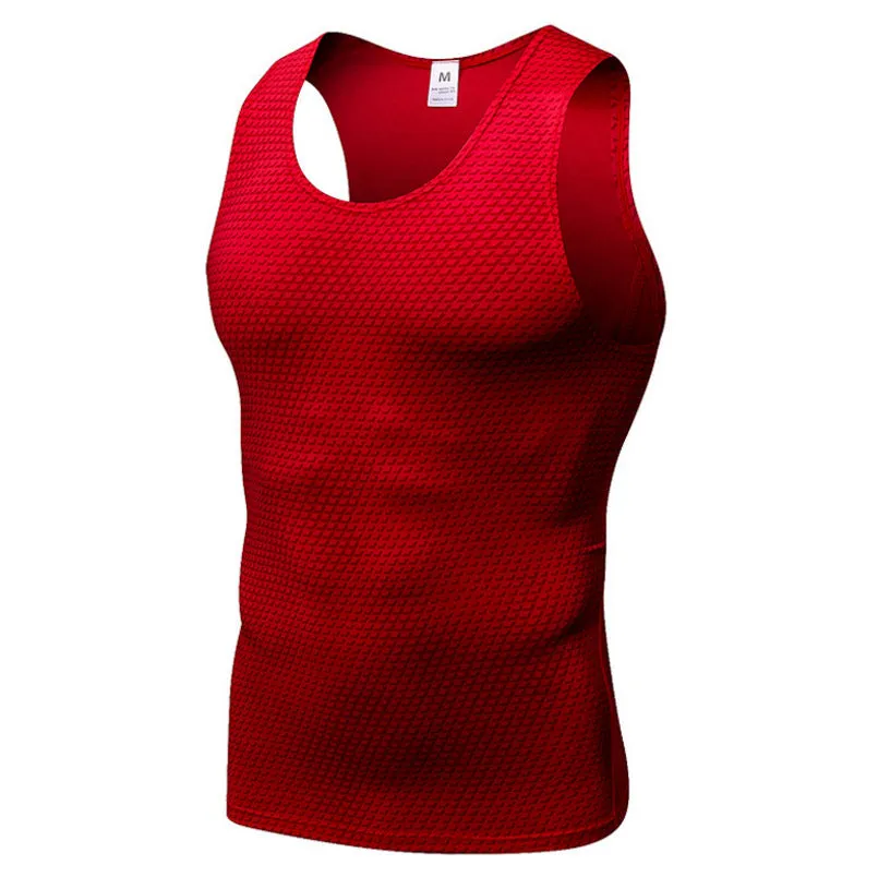 Men's polyester sports vest in black, front view, showing sleeveless design and athletic fit