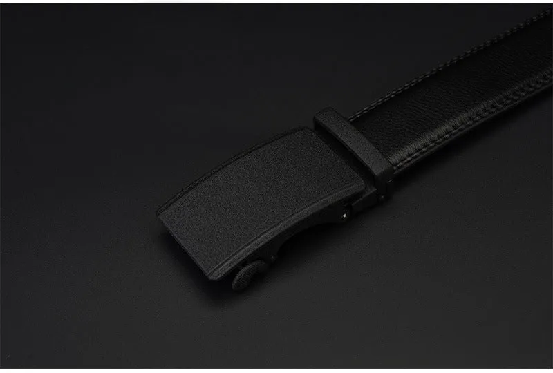 Automatic buckle two-layer cowhide belt for men, rectangular alloy buckle, black colour, standard width