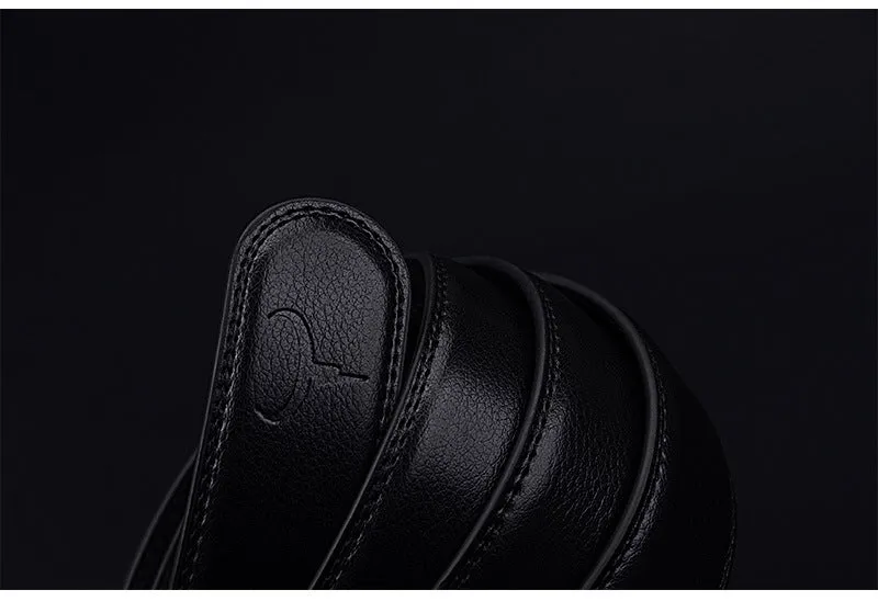 Automatic buckle two-layer cowhide belt for men, rectangular alloy buckle, black colour, standard width
