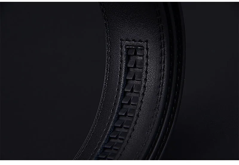 Automatic buckle two-layer cowhide belt for men, rectangular alloy buckle, black colour, standard width