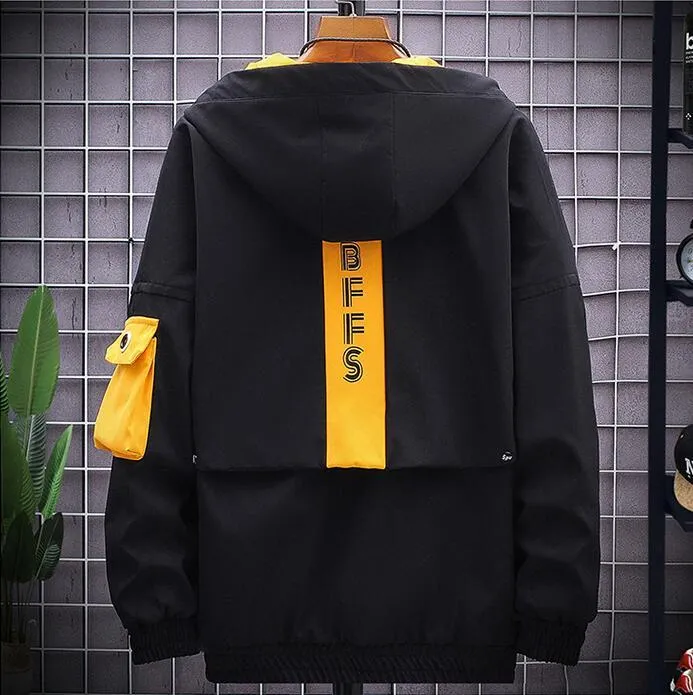 Men's thickened casual hooded jacket in Korean style, polyester fabric, available in yellow, grey, and black, sizes M to 4XL