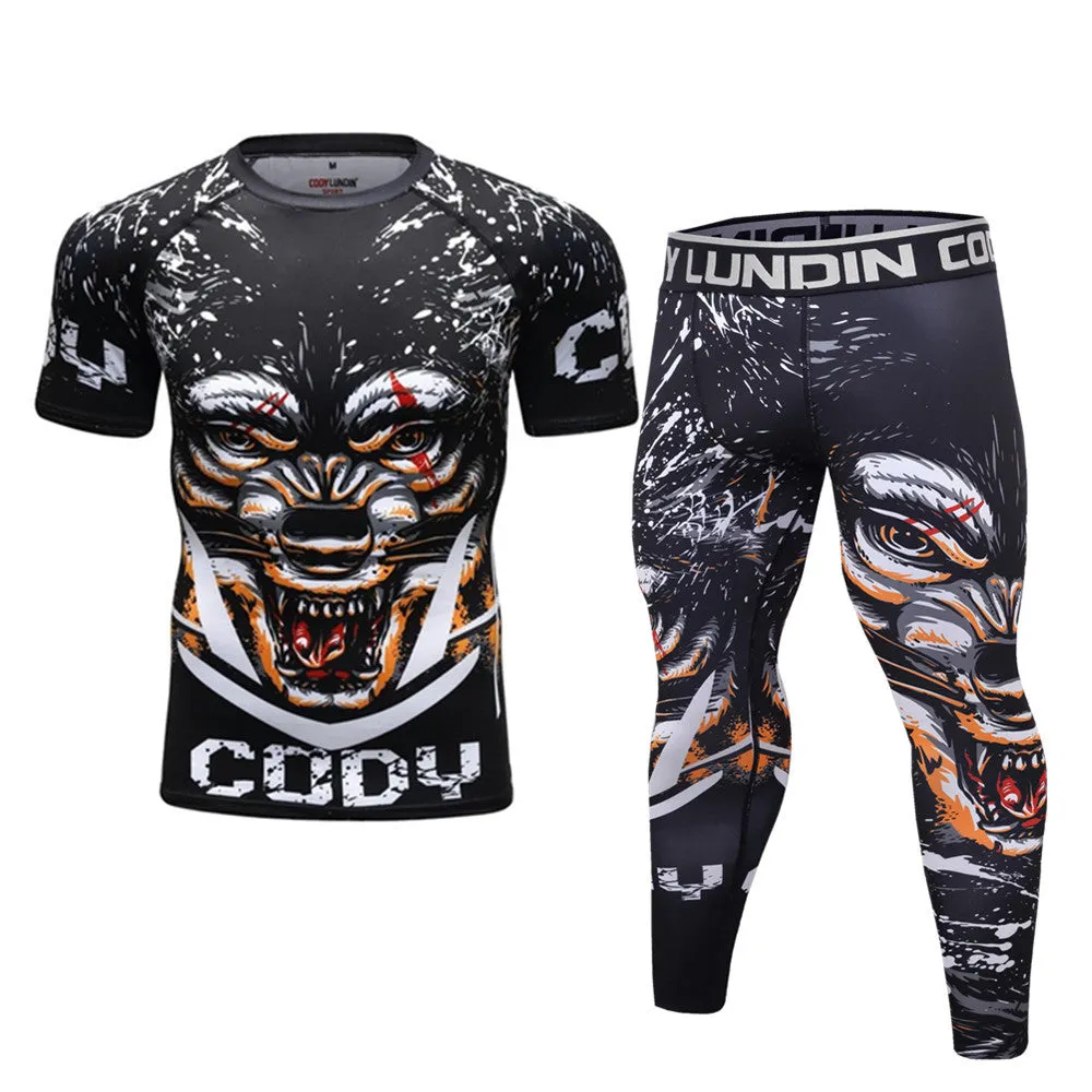Men's quick-drying gym clothes set in polyester Lycra fabric for running and fitness, available in multiple colours