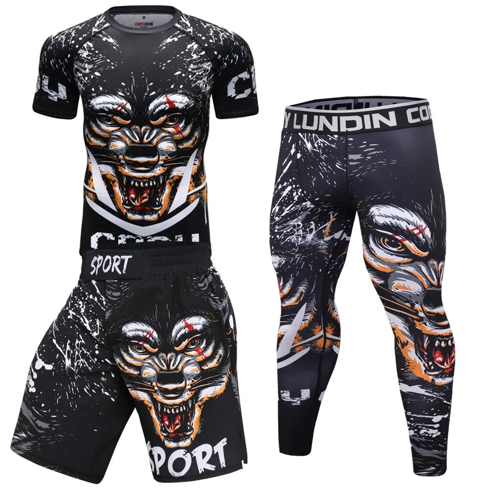 Men's quick-drying gym clothes set in polyester Lycra fabric for running and fitness, available in multiple colours