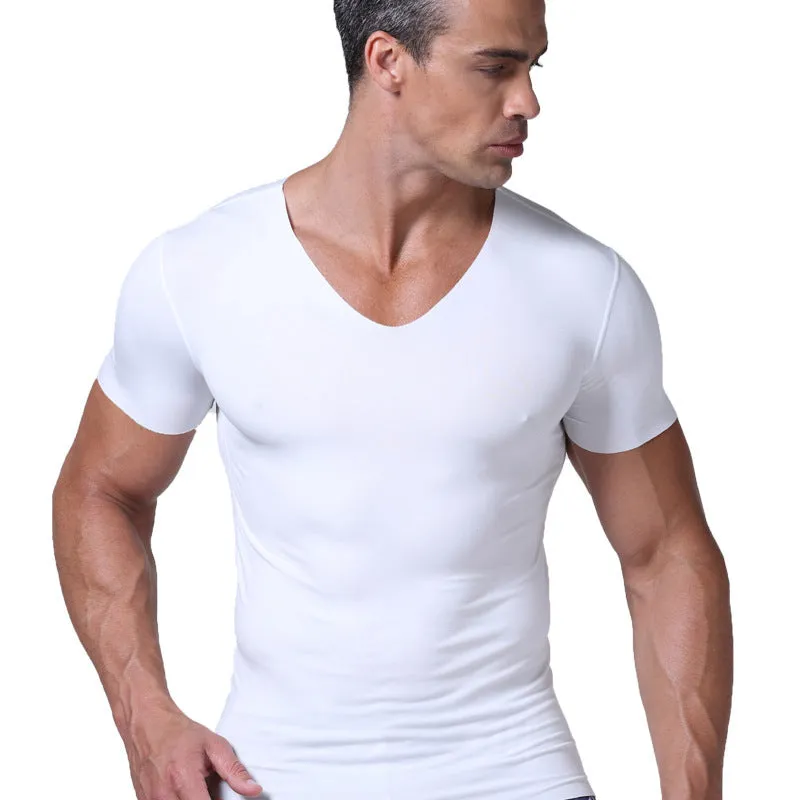 Cut half-sleeved solid colour modal bottoming shirt in black for casual layering