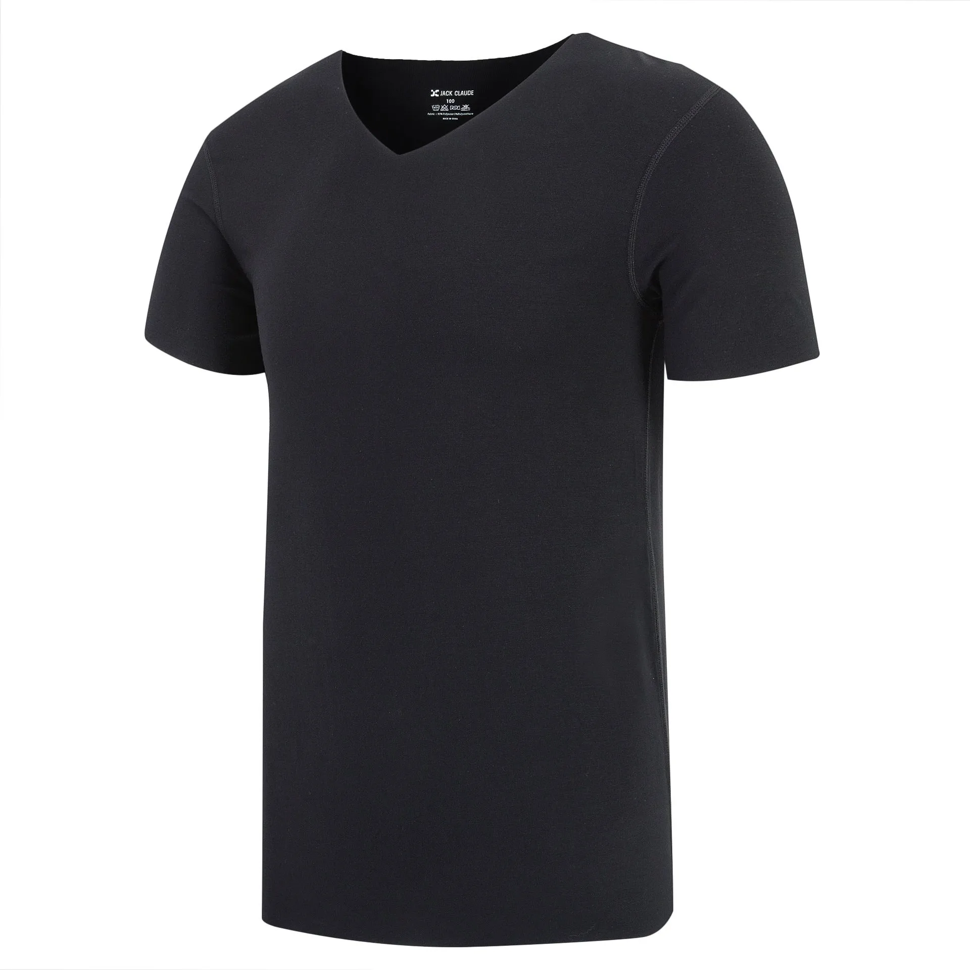 Cut half-sleeved solid colour modal bottoming shirt in black for casual layering