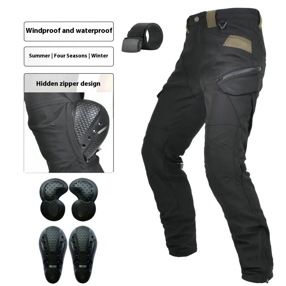Motorcycle waterproof windproof trousers for cycling with protective gear in solid colour