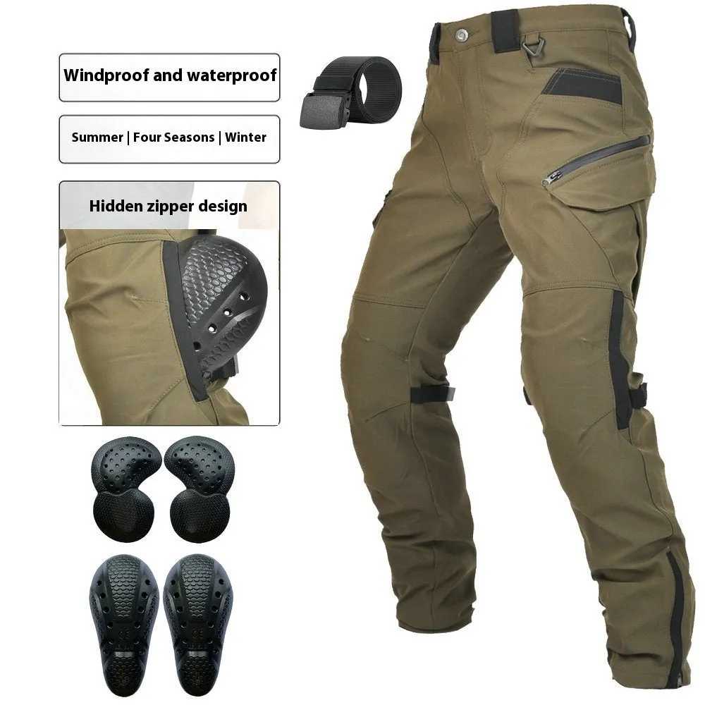 Motorcycle waterproof windproof trousers for cycling with protective gear in solid colour