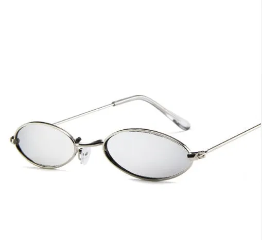 Metal elliptical sunglasses with small oval frame and UV400 anti-reflective lenses in multiple colours