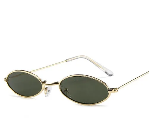 Metal elliptical sunglasses with small oval frame and UV400 anti-reflective lenses in multiple colours