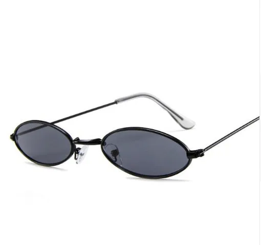 Metal elliptical sunglasses with small oval frame and UV400 anti-reflective lenses in multiple colours