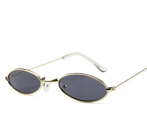 Metal elliptical sunglasses with small oval frame and UV400 anti-reflective lenses in multiple colours