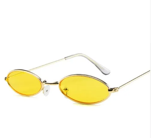 Metal elliptical sunglasses with small oval frame and UV400 anti-reflective lenses in multiple colours