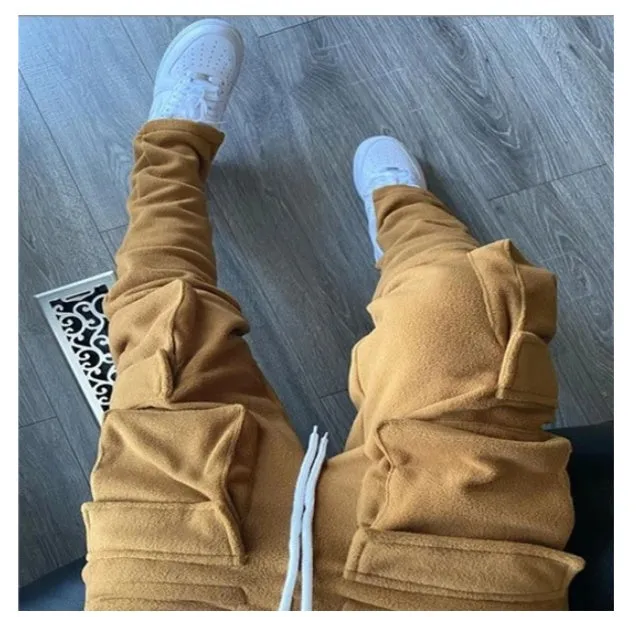 Men's cotton blend casual tapered trousers with multi-pocket design in mid-waist tether closure style, available in ten colours