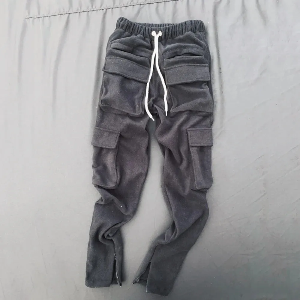 Men's cotton blend casual tapered trousers with multi-pocket design in mid-waist tether closure style, available in ten colours