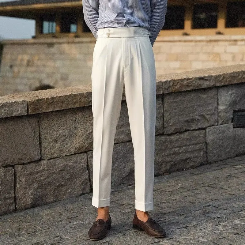 Men's straight leg formal trousers in slim fit available in black, white and apricot colours